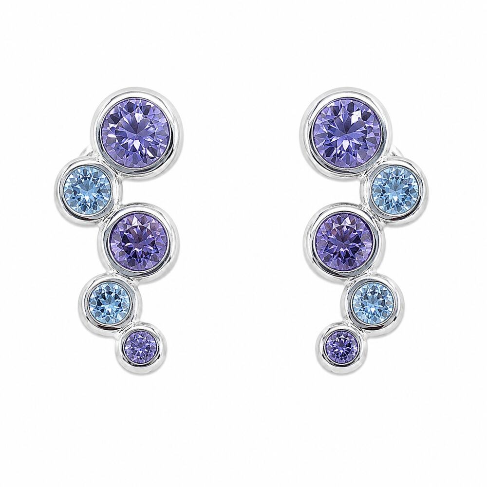 925 Sterling Silver Amethyst & Blue Topaz Stud Earrings Bezel Set Post Earrings